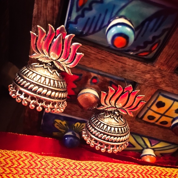 Indian Lotus Inspired Handcrafted Earrings. - Picture 1 of 2